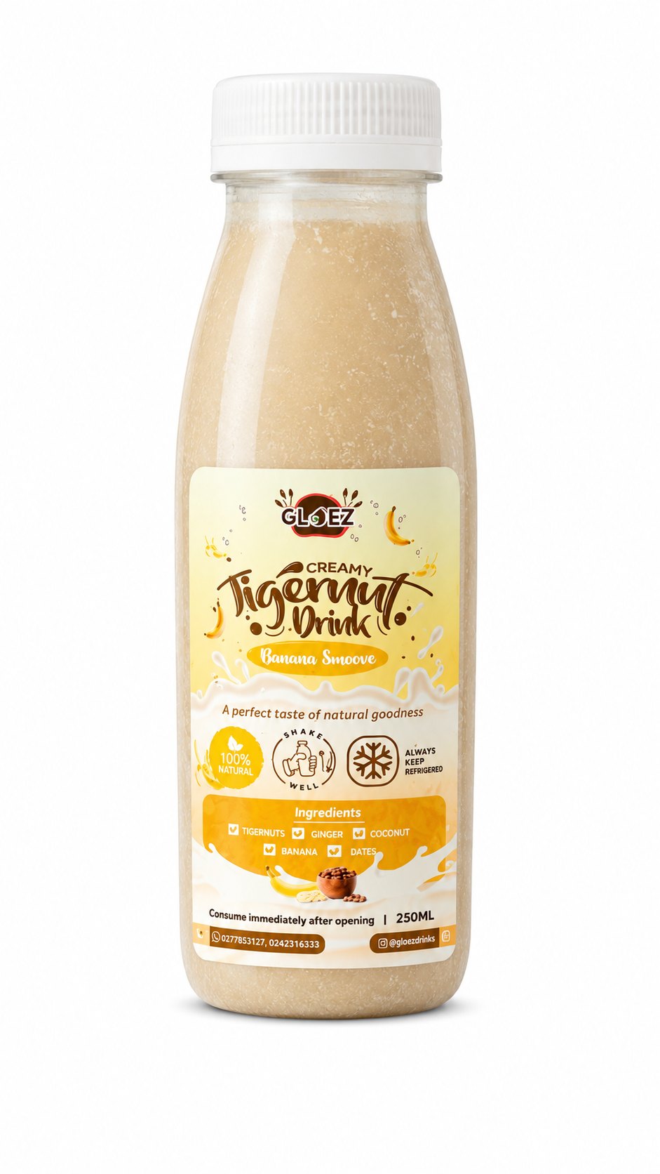 GloezDrinks BananaSmoove tigernut and banana drink bottle, 500ml