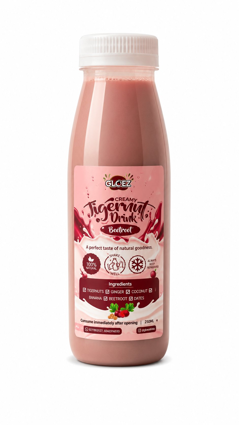 GloezDrinks Creamy BeetBlend tigernut and beetroot drink bottle, 500ml